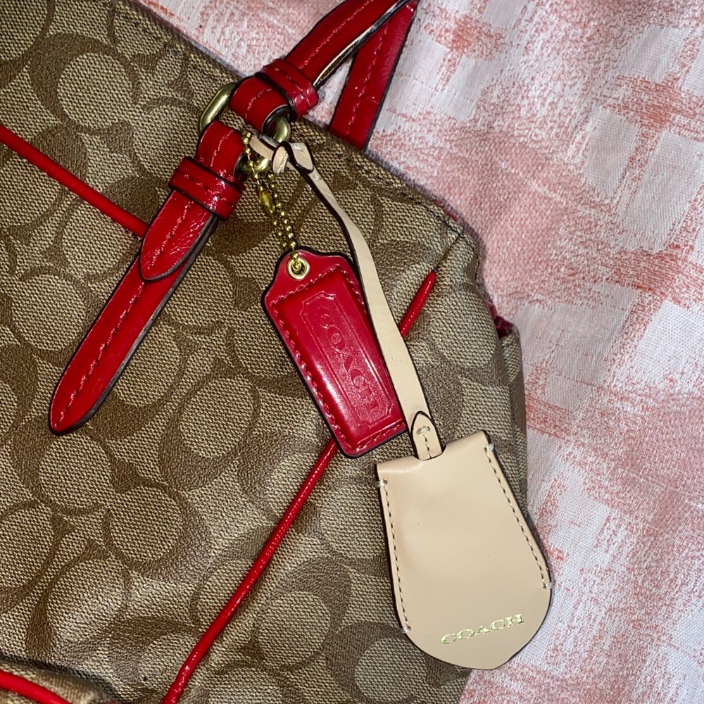 Coach Brown and Red Signature Tote - Picture 3 of 11